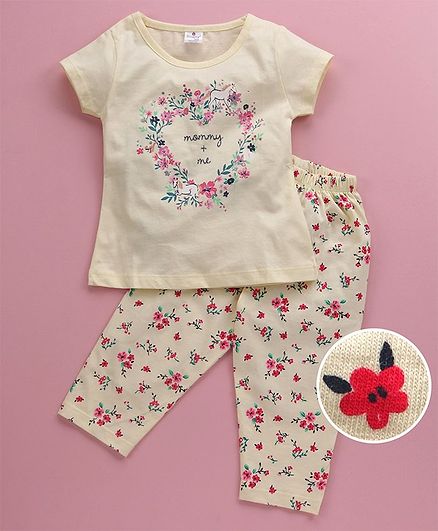 Smarty Half Sleeves Half Sleeves Night Suit Floral Print - Yellow