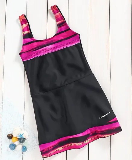 Lobster Sleeveless Frock Style Swim Suit - Black
