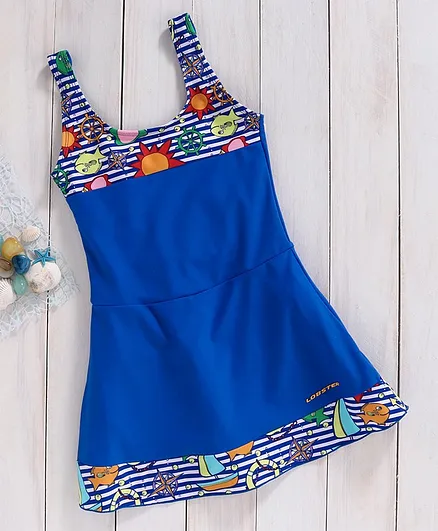 Lobster Sleeveless Frock style Swimsuit Marine Life Print - Royal Blue