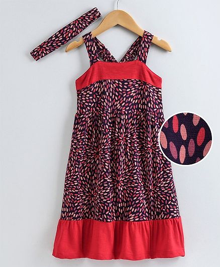 Tiara Sleeveless Abstract Print Dress With Hair Band - Purple