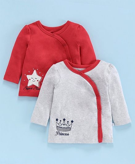 Babyoye Cotton Full Sleeves Vests Pack of 2 - Red Light Grey