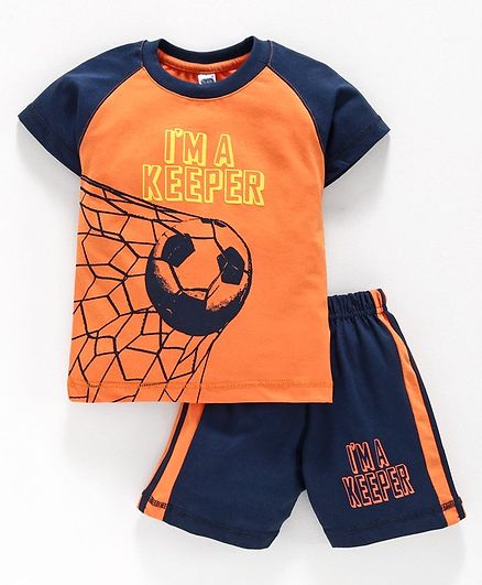 Teddy Half Sleeves T-Shirt And Shorts Soccer Print - Orange