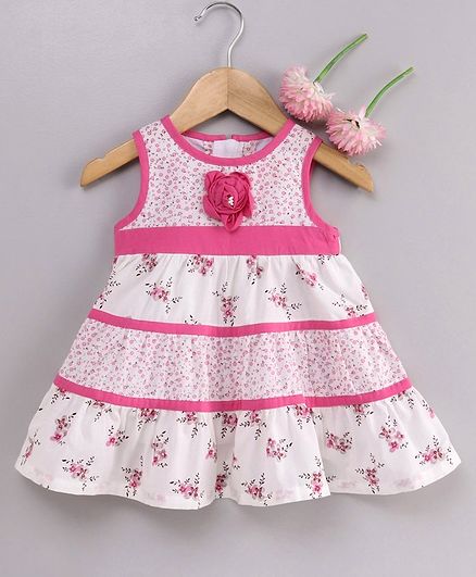 Yellow Duck Sleeveless Flower Printed Dress - Pink
