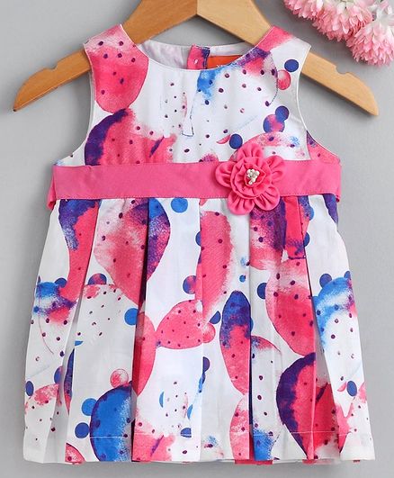 Yellow Duck Printed Sleeveless Box Pleated Dress - Pink