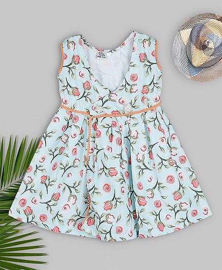 oui oui Rose Flower Print Sleeveless Dress - Blue