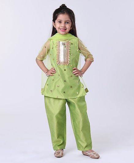 Saka Designs Full Sleeves Salwar Suit with Dupatta Embellished - Green