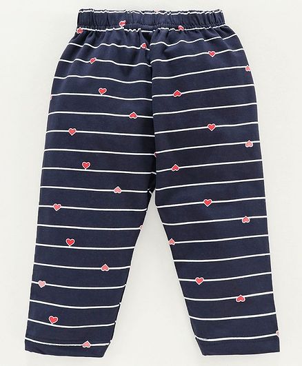 Fido Three Fourth Length Striped Leggings Heart Print - Navy Blue