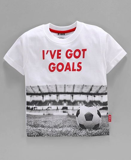 Fido Half Sleeves T-Shirt Football Print - White
