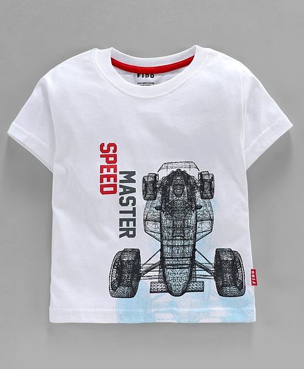 Fido Half Sleeves T-Shirt Car Print - White