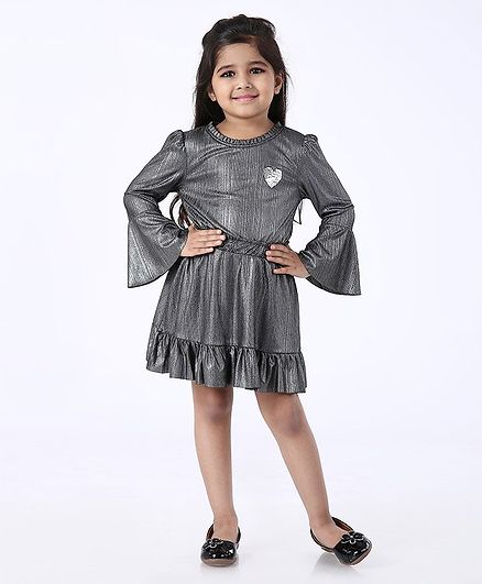 Babyoye Party Wear Cotton Frock Heart Sequin - Dark Grey