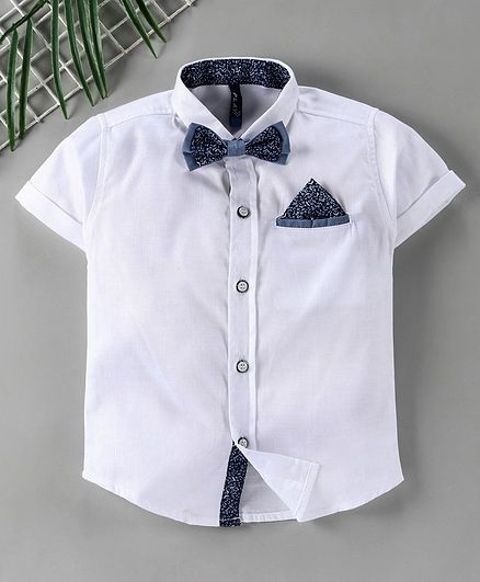 Little Kangaroos Half Sleeves Solid Colour Shirt with Bow - White