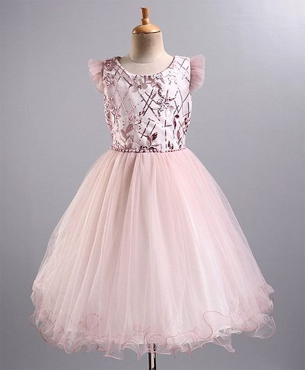 Mark & Mia Flutter Sleeves Frock Floral Embroidery - Light Pink
