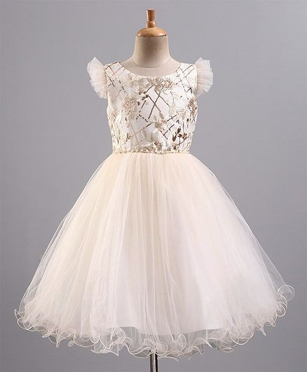 Mark & Mia Flutter Sleeves Frock Floral Embroidery - Cream