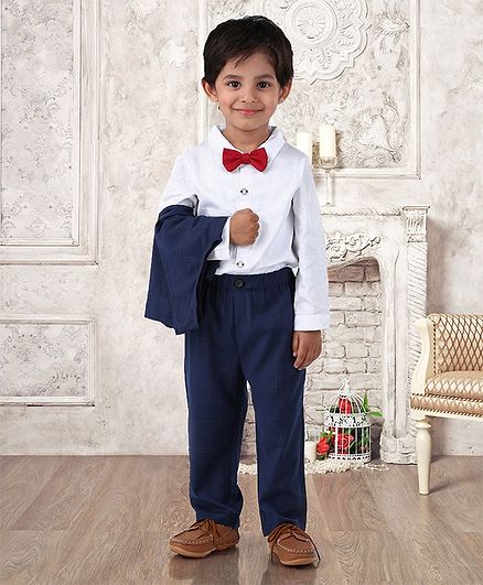 Mark & Mia Full Sleeves 3 Piece Party Suit with Bow - Blue White