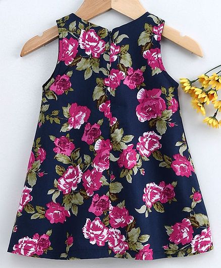 Cucumber Sleeveless Floral Printed Frock - Navy Blue