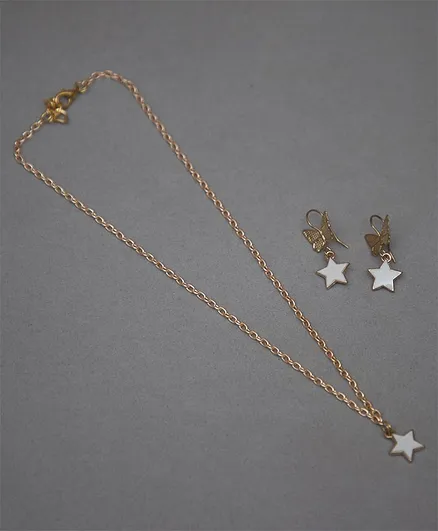 Tiny Closet Star Pendant Detailing Necklace & Earring Set - White