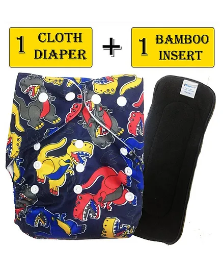 Babymoon Reusable Cloth Diaper with Insert Dragon Print - Blue