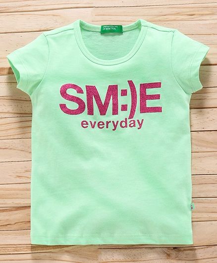 UCB Half Sleeves Top Text Print - Green
