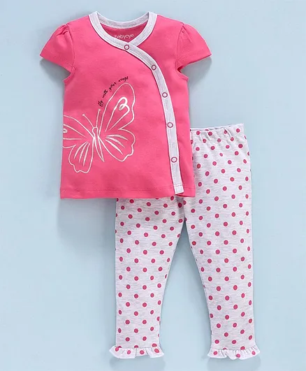 Babyoye Cotton Mix Short Sleeves Vest and Leggings Butterfly Print - Pink Light Grey