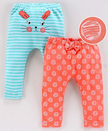 Babyoye Full Length Cotton Diaper Leggings Polka Dot Print Pack of 2 - Blue Peach