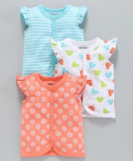 Babyoye Cotton Short Sleeves Vests Pack of 3 - Orange Blue