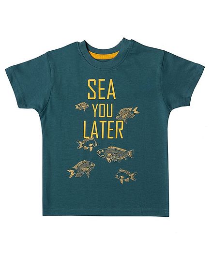 Kid Studio Fish Print Half Sleeves T-Shirt - Blue