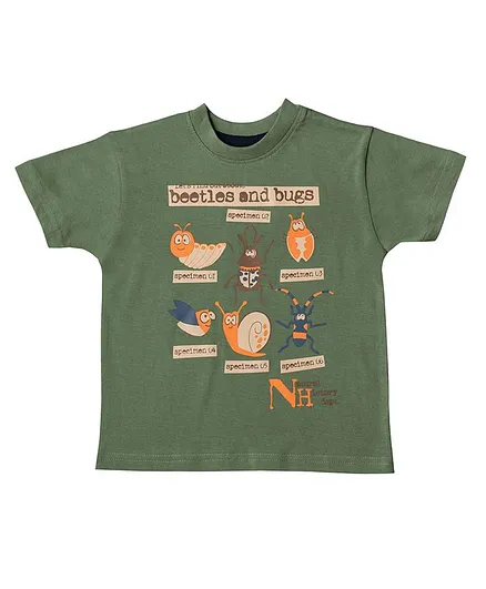 Kid Studio Bugs & Beetles Print Half Sleeves T-Shirt - Green