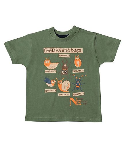 Kid Studio Bugs & Beetles Print Half Sleeves T-Shirt - Green