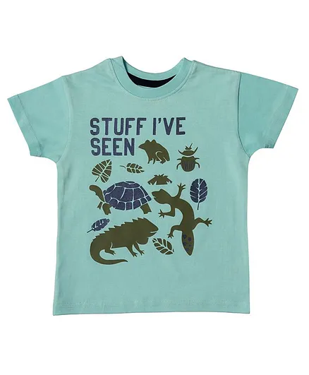 Kid Studio Reptiles & Insects Print Half Sleeves T-Shirt - Sea Green