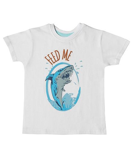 Kid Studio Shark Print Half Sleeves T-Shirt - White