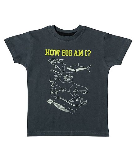 Kid Studio Creatures Printed Half Sleeves T-Shirt - Grey