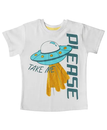 Kid Studio Half Sleeves Please Take Me Print Tee - White
