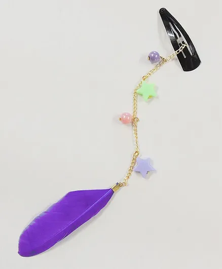 Lime By Manika Dangling Feather Hair Clip - Purple
