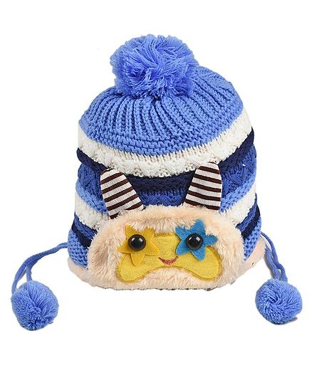 Tiekart Face Applique Pom Pom Cap - Blue