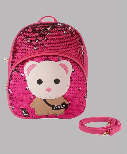 Daizy Teady Bear Patch Detailed sequin Bag With Detachable Belt - Dark Pink