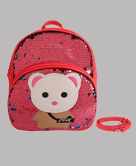 Daizy Teady Bear Patch Detailed sequin Bag With Detachable Belt - Peach