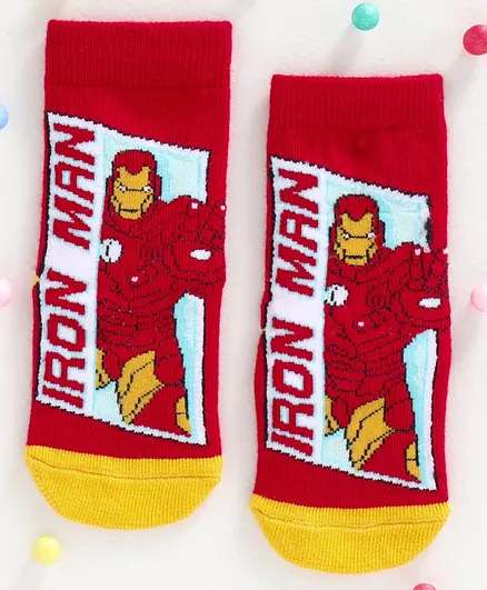 Cute Walk by Babyhug Antibacterial Ankle Length Socks Iron Man Design - Red