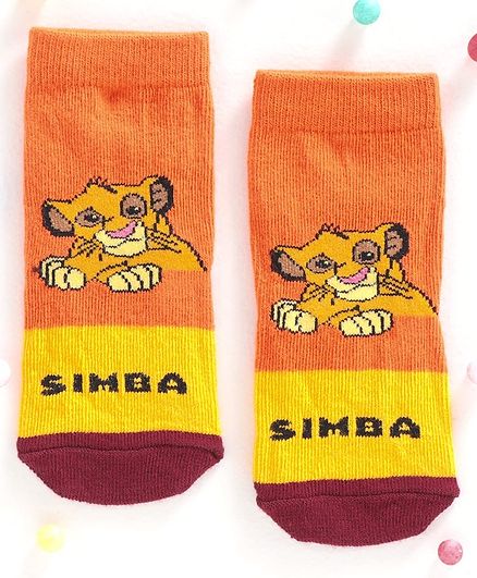 Cute Walk by Babyhug Antibacterial Ankle Length Socks Simba Design - Orange