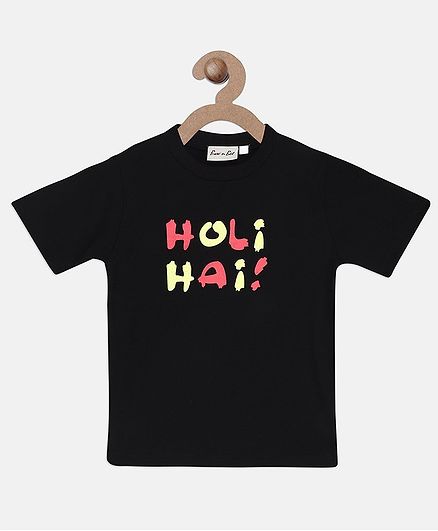 BownBee Holi Hai Printed Half Sleeves T-Shirt - Black