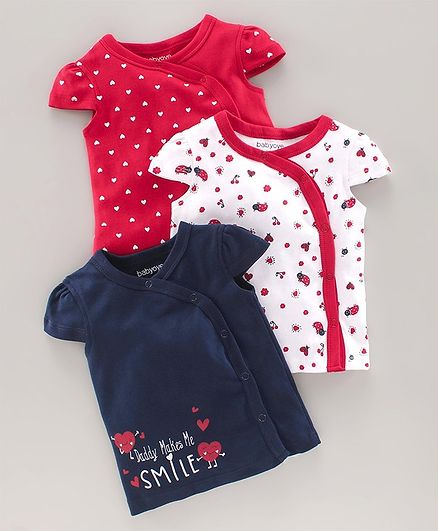 Babyoye Cotton Half Sleeves Jhabla Pack Of 3 - Red Blue