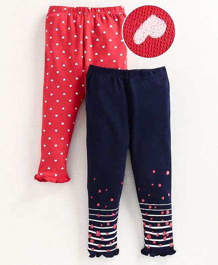 Babyoye Cotton Full Length Leggings Heart Print Pack of 2 - Red Blue