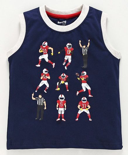 Smarty Sleeveless Tee Rugby Print - Navy Blue