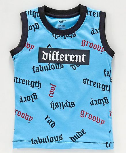 Smarty Sleeveless Tee Text Print - Blue