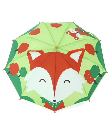 3D Pop Up Umbrella With Fox Print - Green