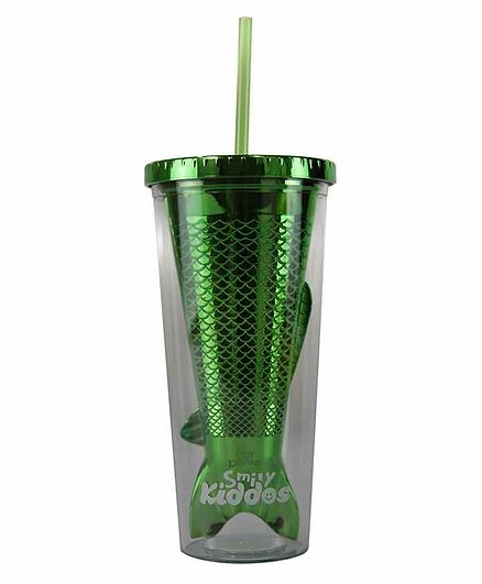 Smilykiddos Tumbler With Straw Mermaid Design Green - 400 ml