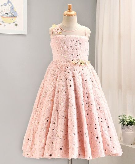 Enfance Sleeveless Golden Stars Embellished Flared Gown - Peach