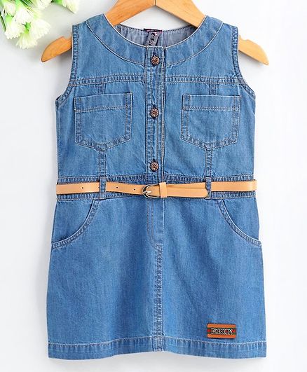 Enfance Core Solid Sleeveless Front Pocket Detailing Dress - Blue