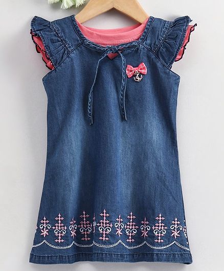 Enfance Core Solid Cap Sleeves Top With Embroidery Detailing Dress - Blue