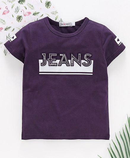 Noddy Half Sleeves Jeans Patch Detailed Tee - Purple