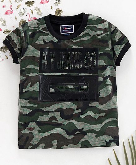 Noddy Half Sleeves Camouflage Print Tee - Green